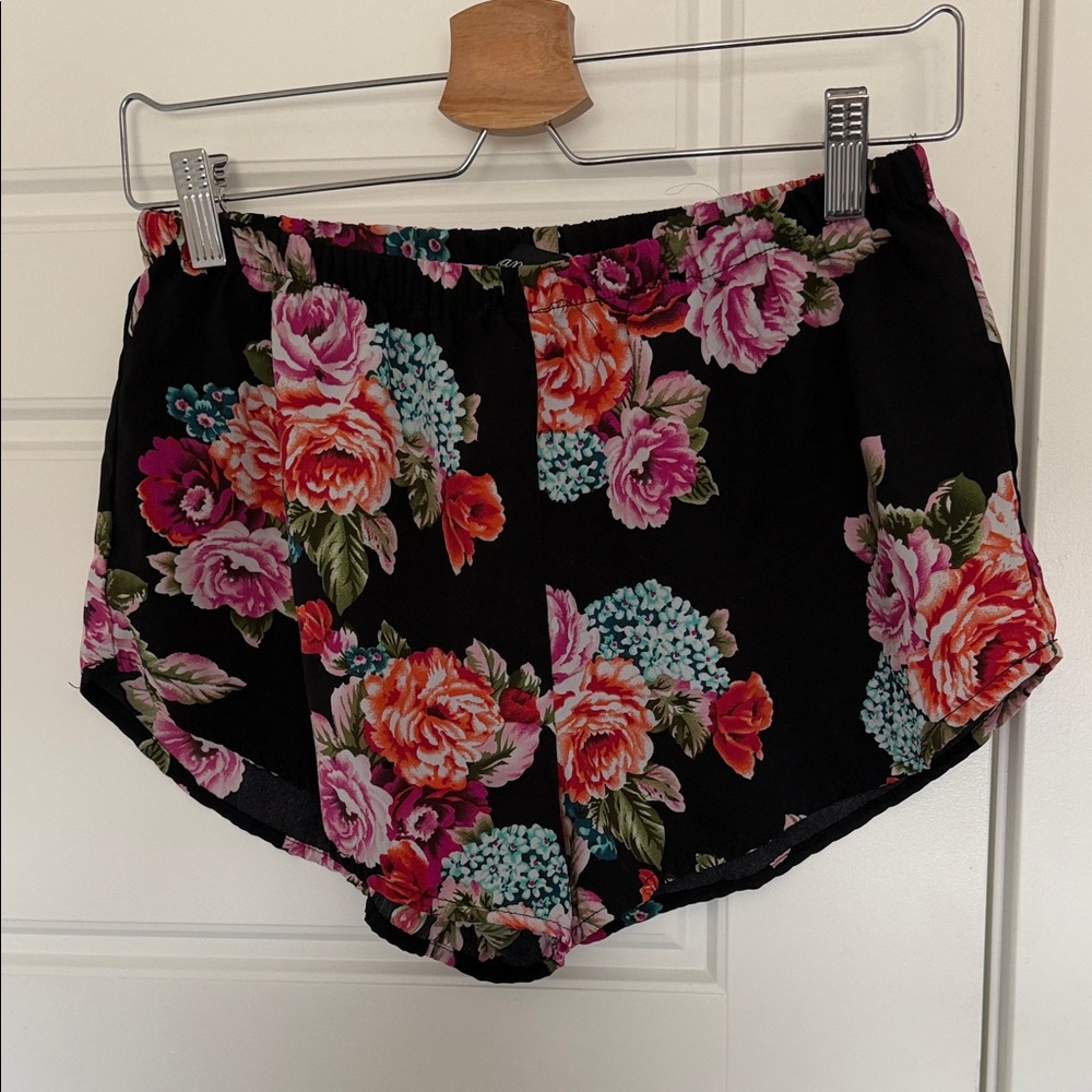 NWOT Black Floral Summer Shorts - Pink & Coral Roses